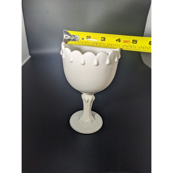 Vintage Indiana Milk Glass Goblet Tear Drop Scalloped Pedestal Compote MCM - Picture 6 of 7